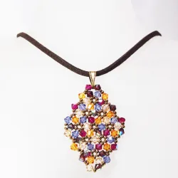 Pendant 65cm - Malvina Rhombus M-Chocolate Suedine - Pendant 65cm - Laiton bronze